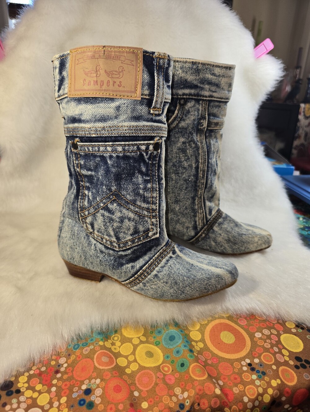 Town & Country Camper Acid Wash Blue Denim-Style Women’s Jeans Booties "Joots" - Picture 2 of 8